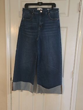Risen Wide Leg Crop Jeans - Dark Blue Women's Denim